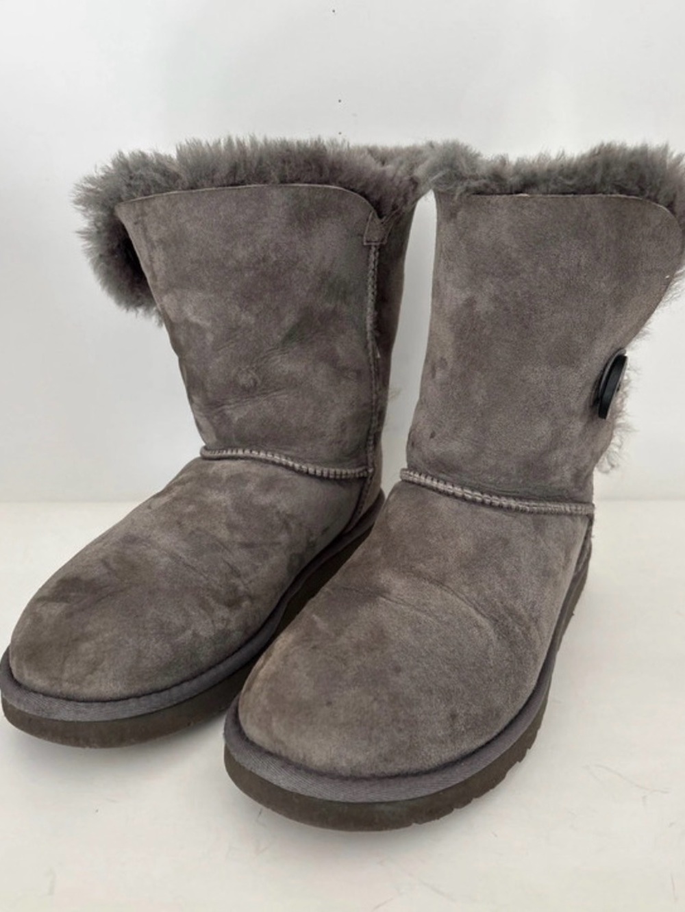 UGG Gray Suede Shearling Button Mid-Calf Boots Size 9